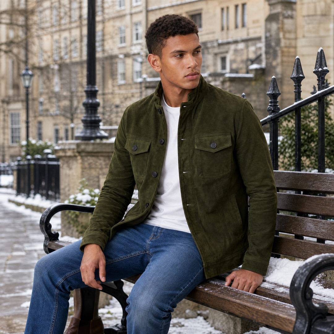 Men's Casual Suede-Look Button-Up Trucker Jacket